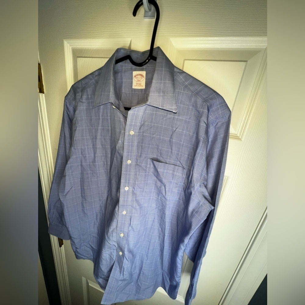 Brooks Brothers 346 Men 15.5 2/3 Regular Fit Non Iron Button Up Dress Shirt Blue - Picture 7 of 15